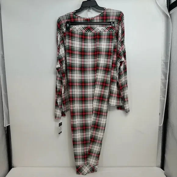NWT Ralph Lauren IVORY/RED/GREEN Plaid KNIT Pajama/Lounge Set 3X POCKETS New
