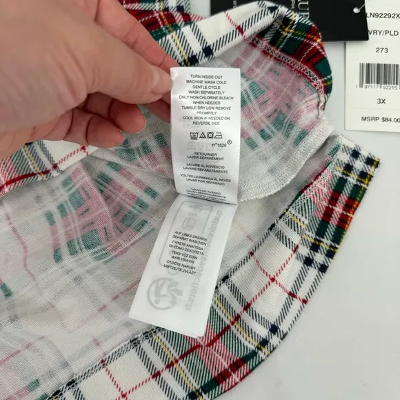 NWT Ralph Lauren IVORY/RED/GREEN Plaid KNIT Pajama/Lounge Set 3X POCKETS New