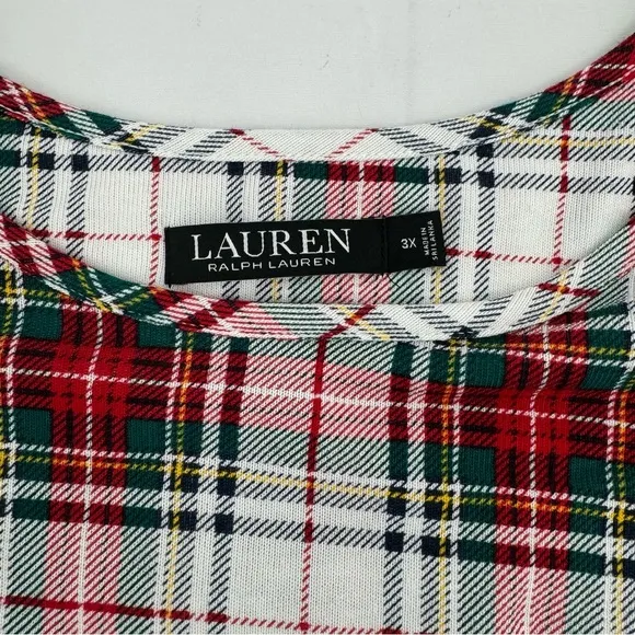 NWT Ralph Lauren IVORY/RED/GREEN Plaid KNIT Pajama/Lounge Set 3X POCKETS New