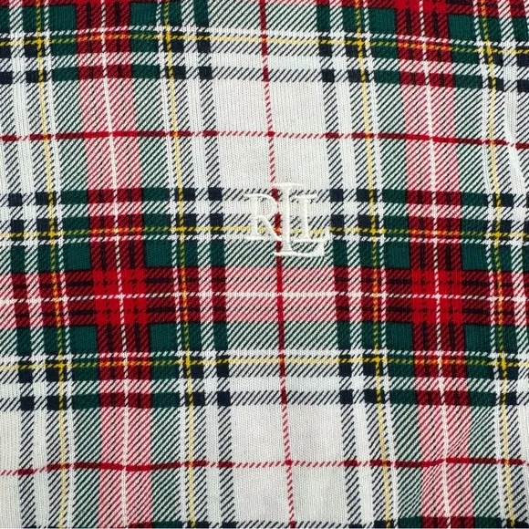 NWT Ralph Lauren IVORY/RED/GREEN Plaid KNIT Pajama/Lounge Set 3X POCKETS New