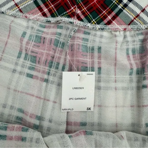 NWT Ralph Lauren IVORY/RED/GREEN Plaid KNIT Pajama/Lounge Set 3X POCKETS New