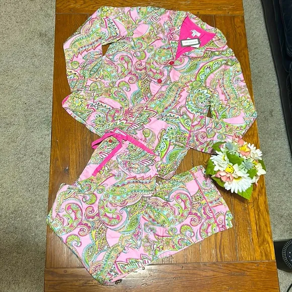 NWT💝LOUNGE AFFAIR Paisley &amp; Floral Pajama PJ SET Long Sleeved TOP &amp; Long PANTS🌸
