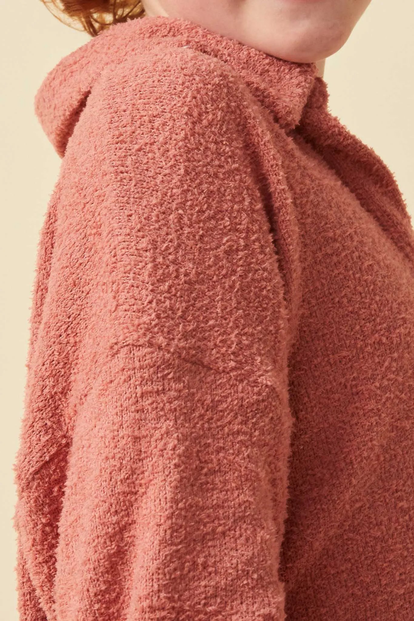 Open Collar Long Sleeve Fleece Top