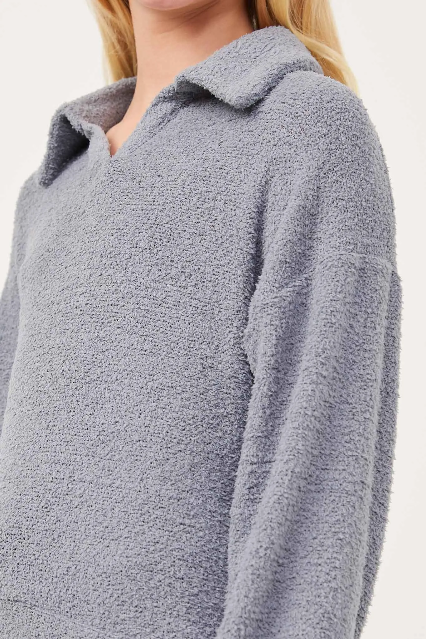 Open Collar Long Sleeve Fleece Top