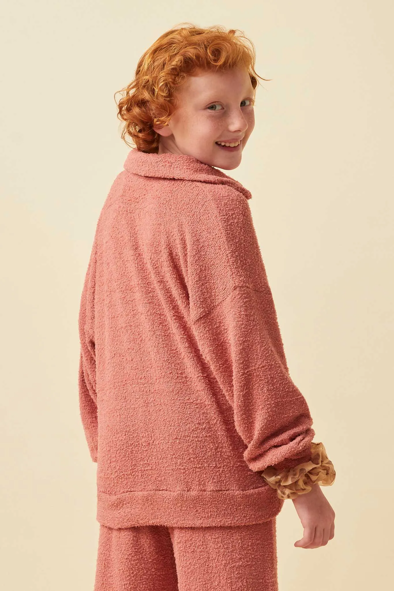 Open Collar Long Sleeve Fleece Top