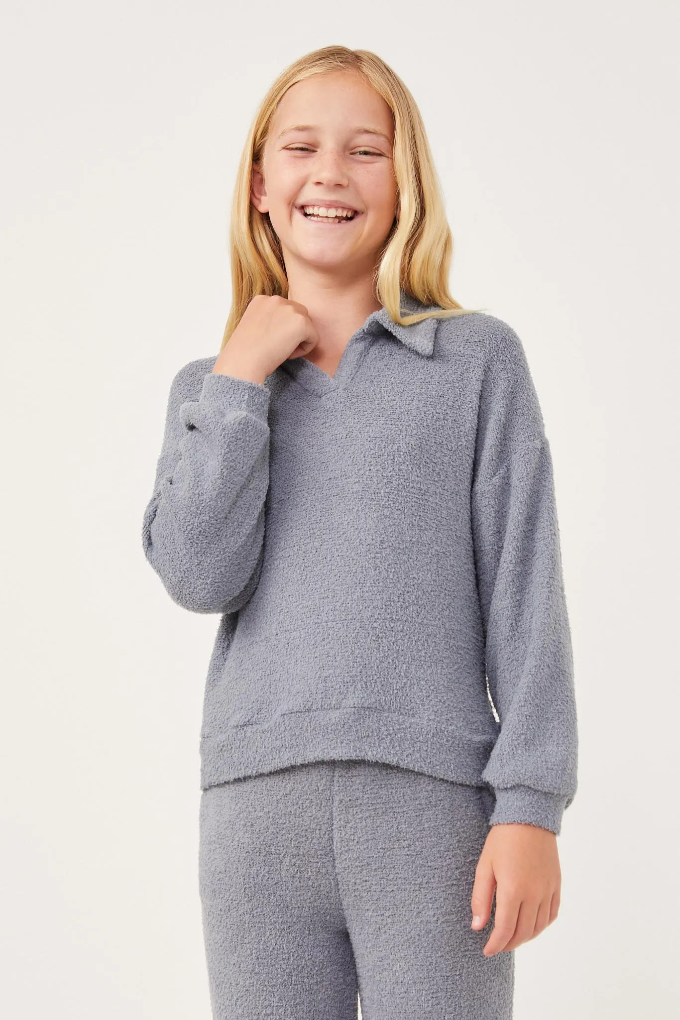 Open Collar Long Sleeve Fleece Top