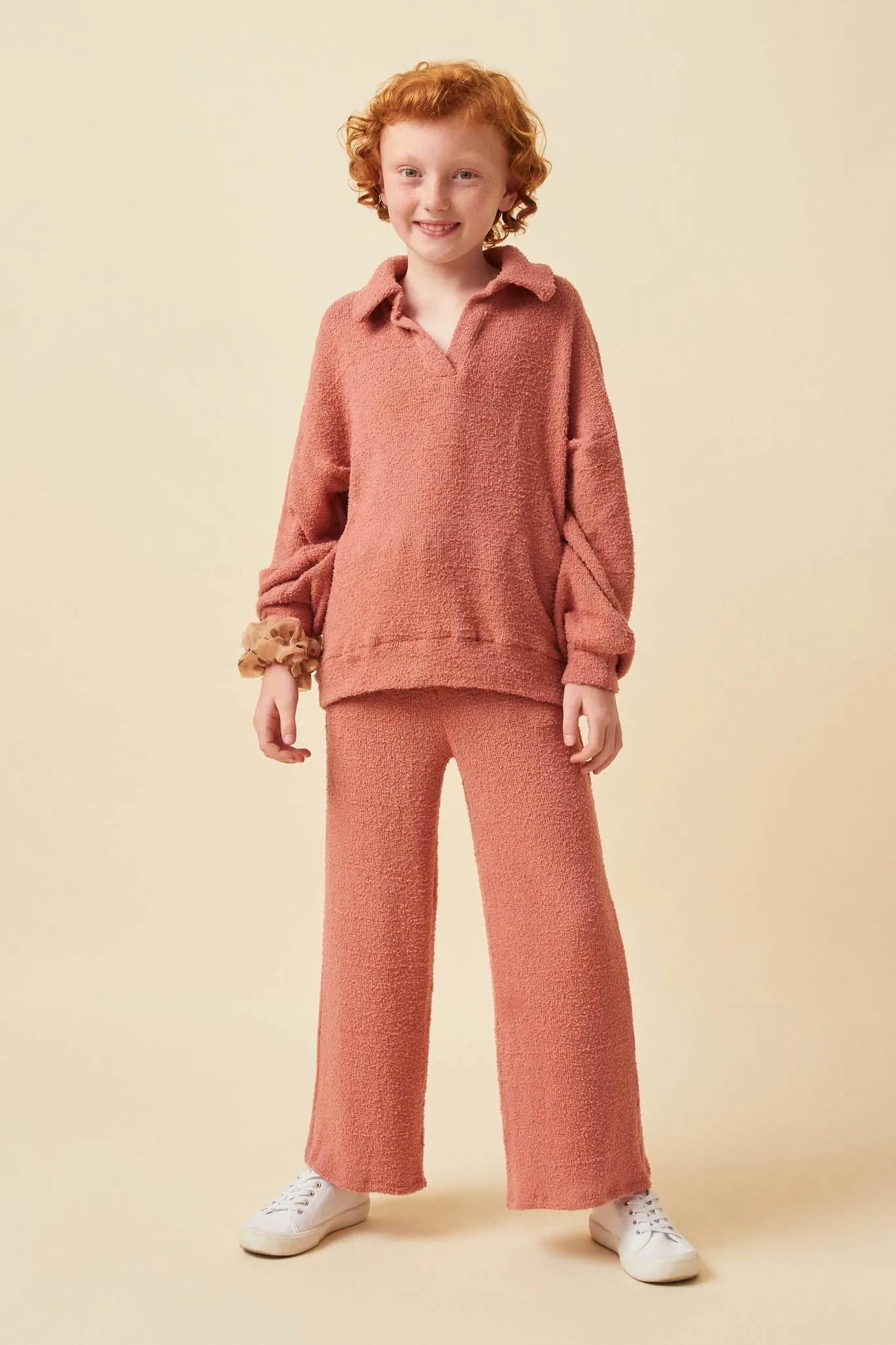 Open Collar Long Sleeve Fleece Top