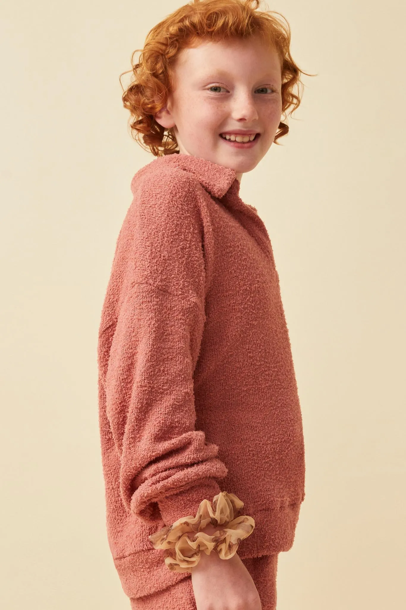 Open Collar Long Sleeve Fleece Top