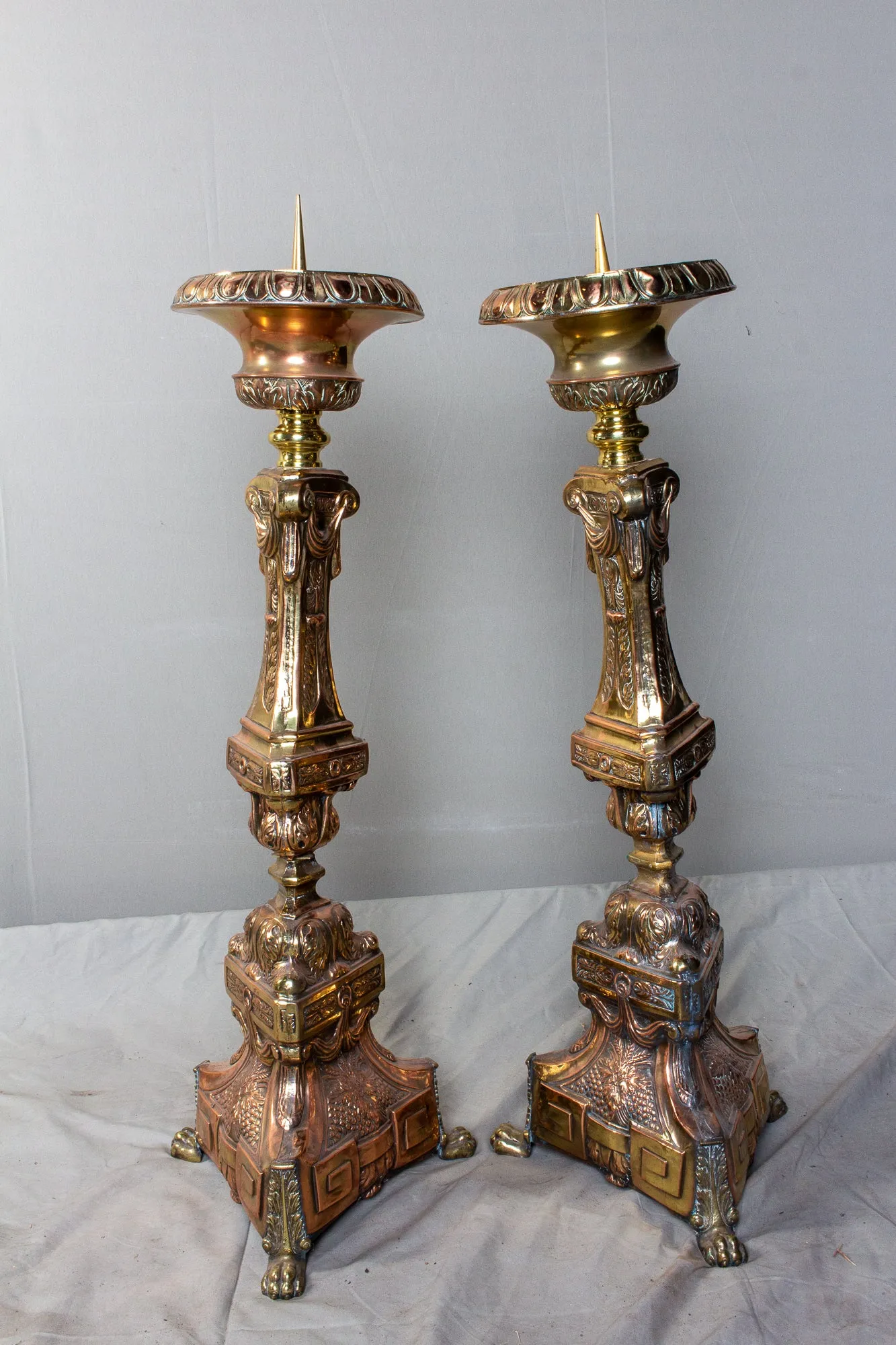 Oversized 19th Century Italian Brass Candlesticks