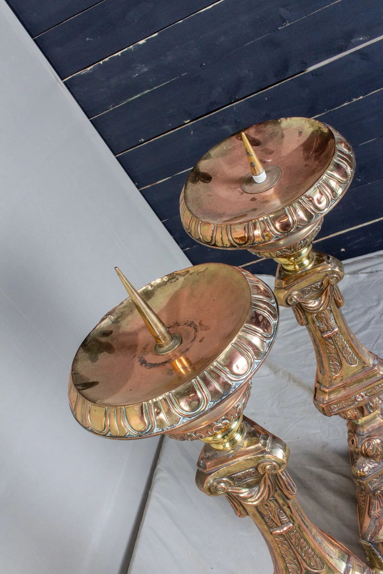 Oversized 19th Century Italian Brass Candlesticks