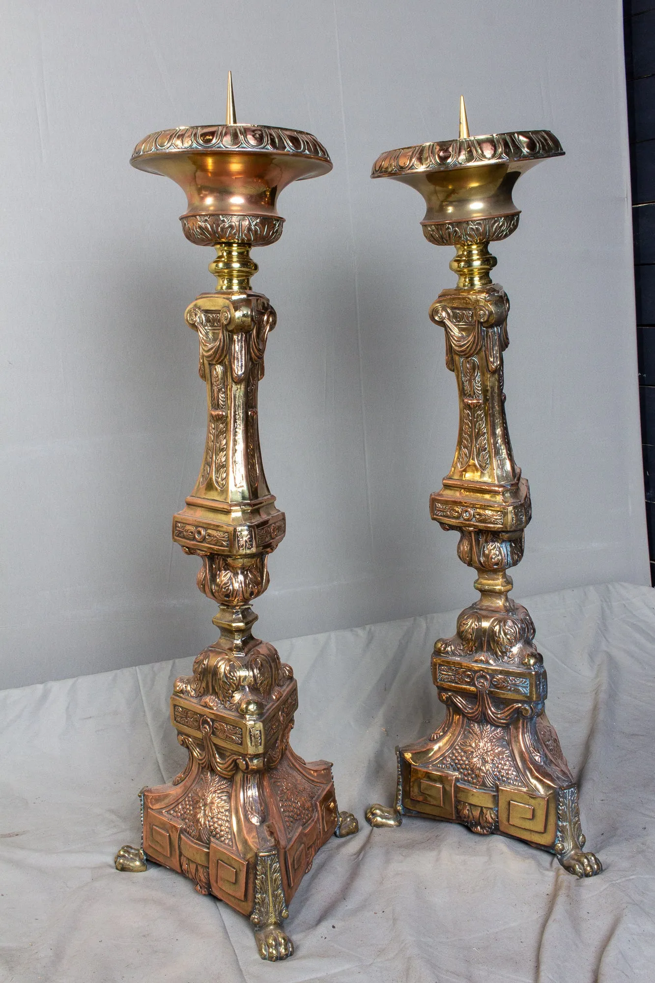 Oversized 19th Century Italian Brass Candlesticks