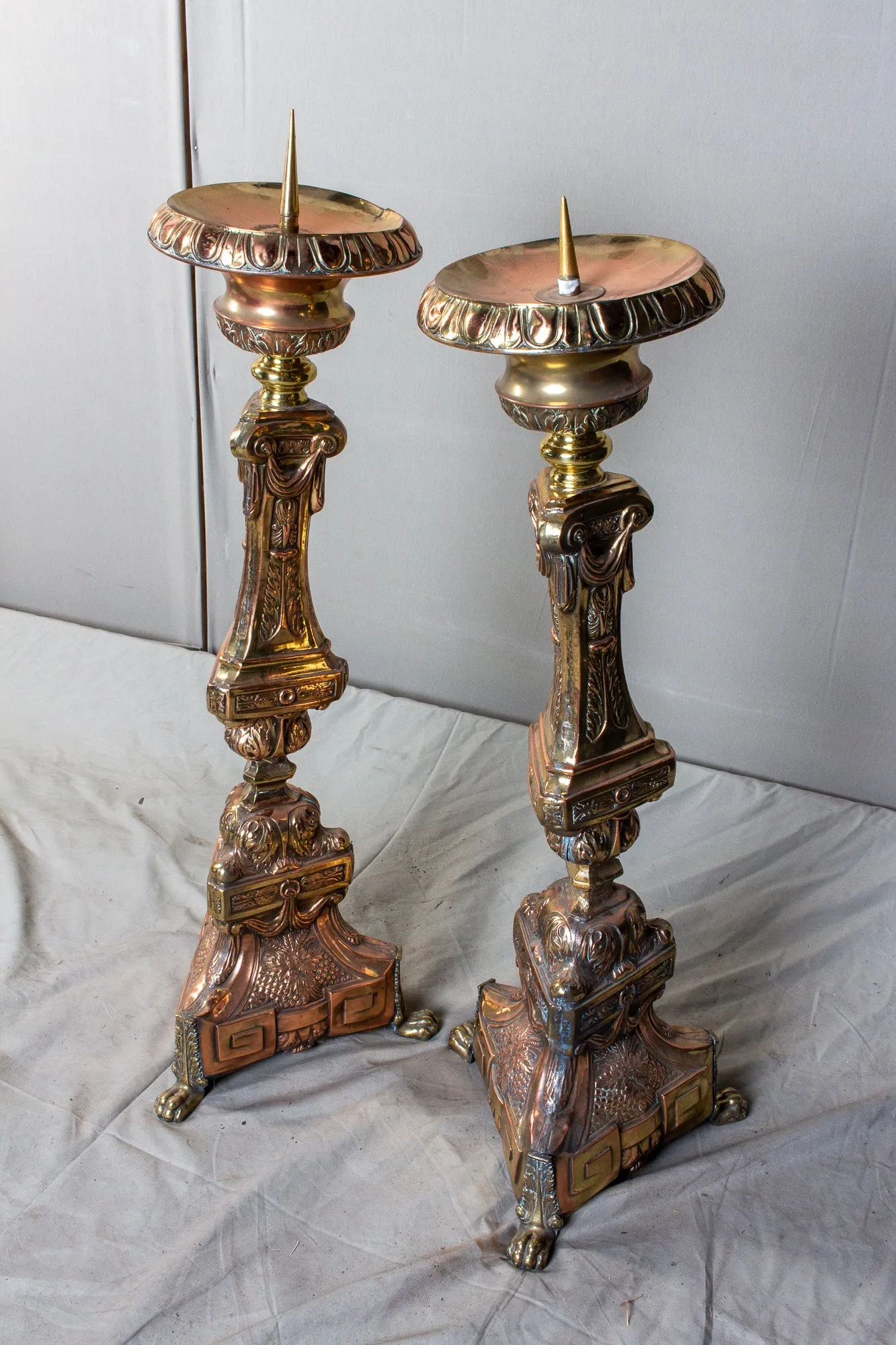 Oversized 19th Century Italian Brass Candlesticks