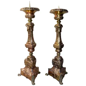 Oversized 19th Century Italian Brass Candlesticks