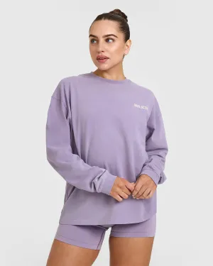 Oversized Graphic Washed Long Sleeve Top | Soft Purple