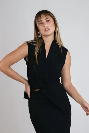 Oversized Vest in Black Crepe