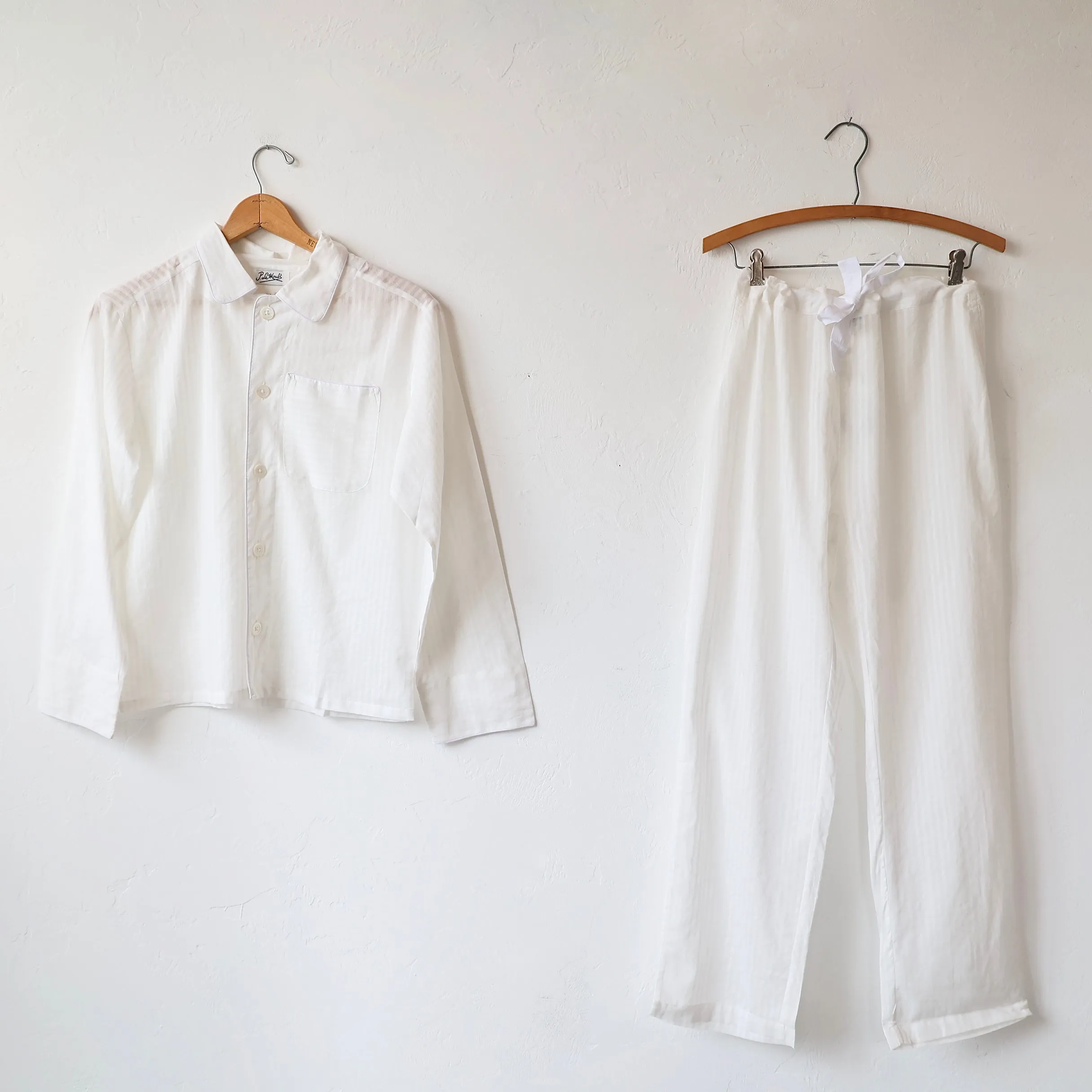 P. Le Moult Lightweight Pajama Set - White on White Stripes