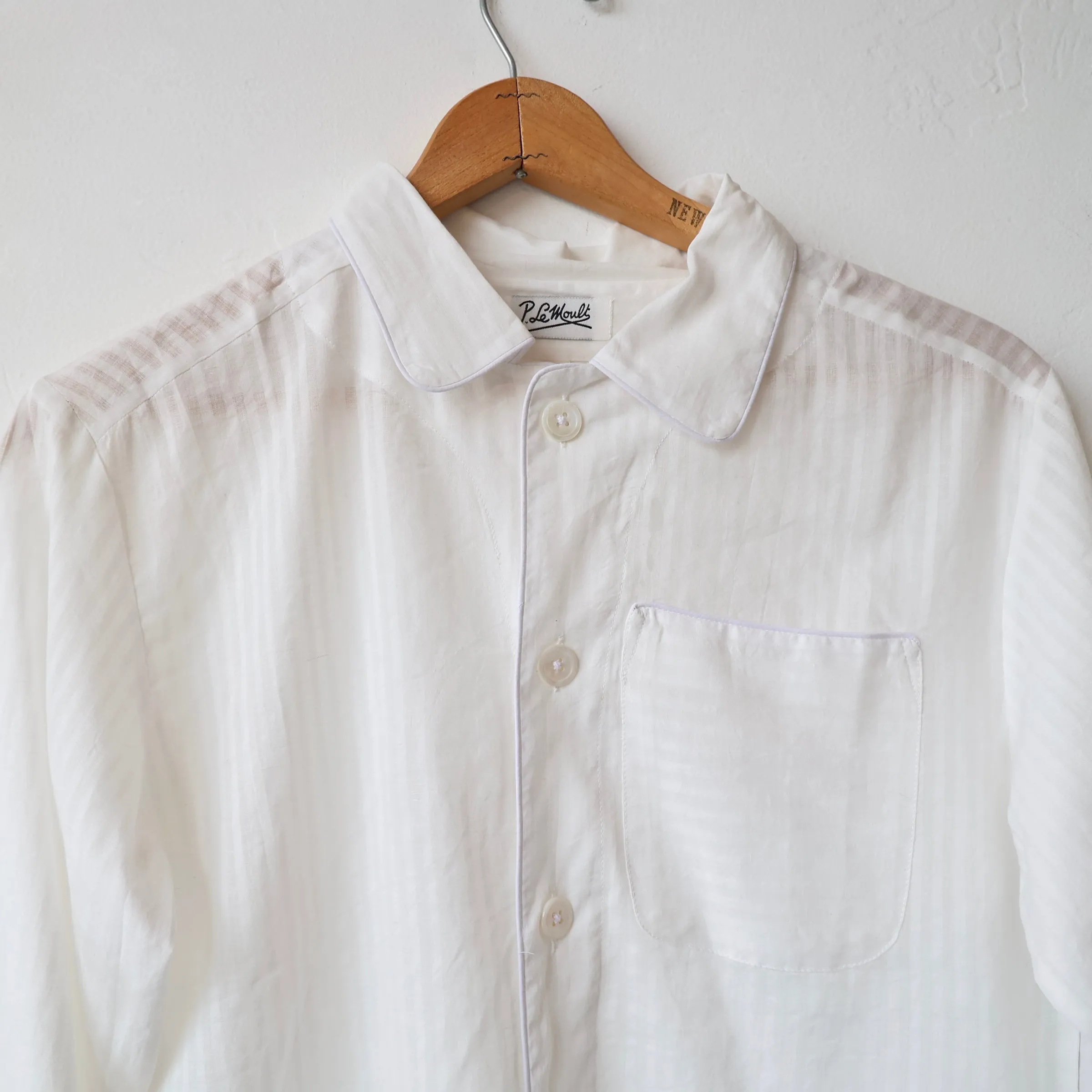 P. Le Moult Lightweight Pajama Set - White on White Stripes
