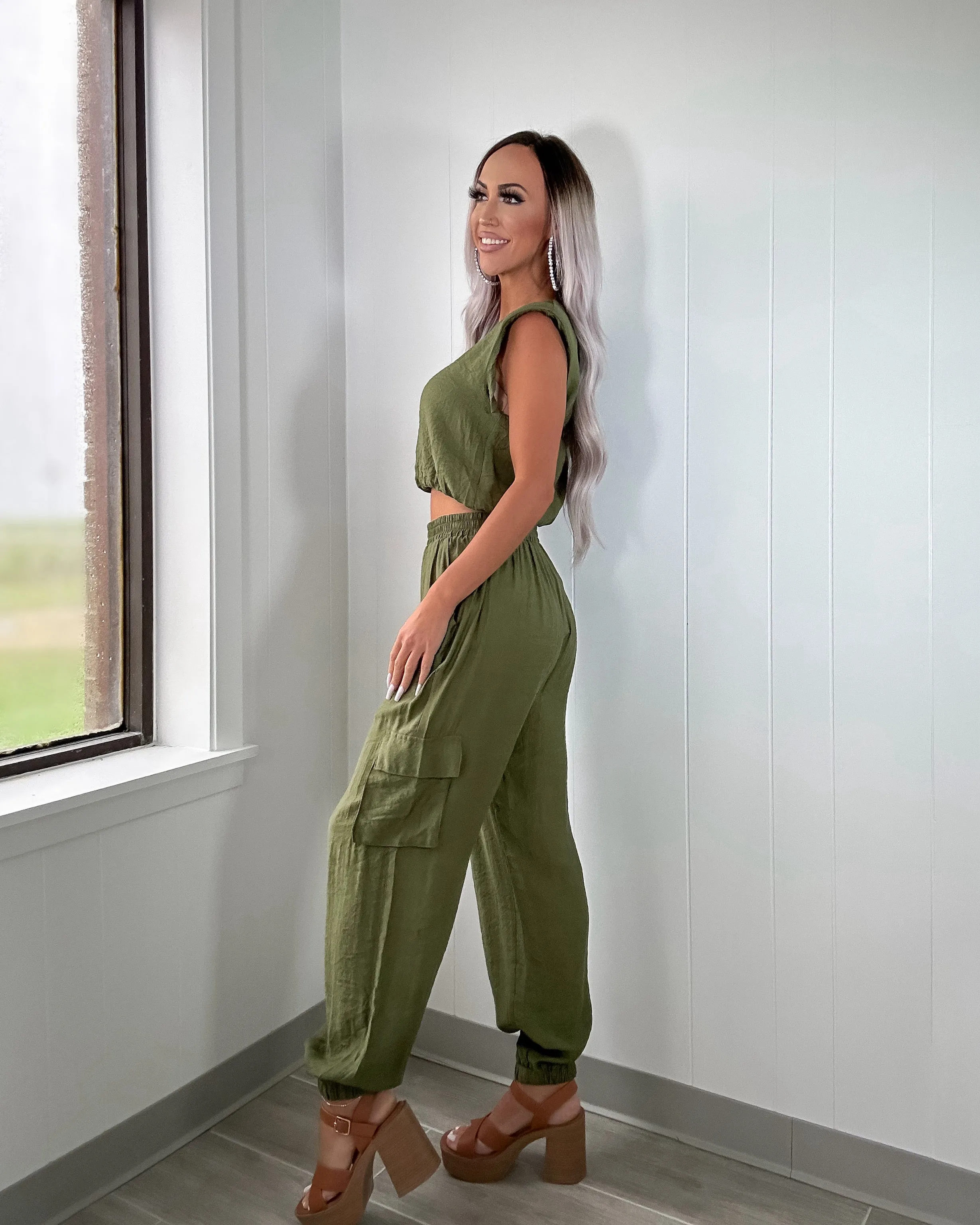 Perfect Match Crop Top & Jogger Set - Olive