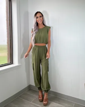 Perfect Match Crop Top & Jogger Set - Olive