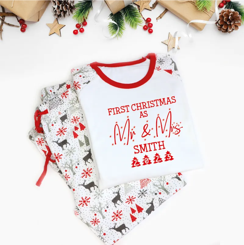 Personalised First Christmas as Mr and Mrs Couple Christmas Pyjamas