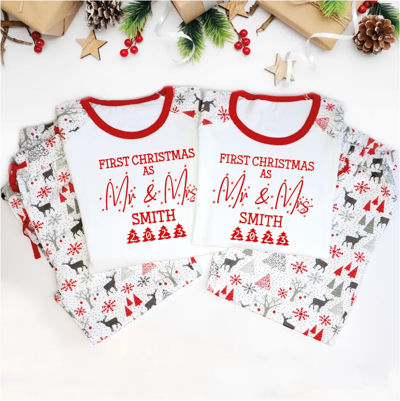 Personalised First Christmas as Mr and Mrs Couple Christmas Pyjamas