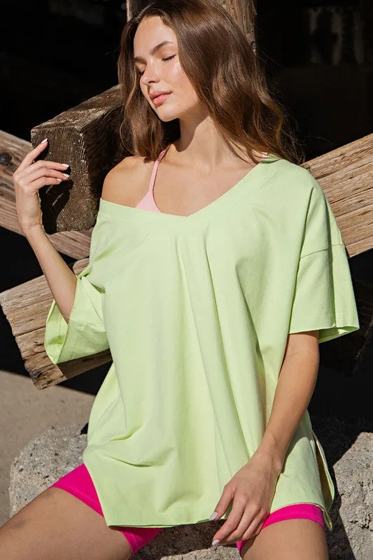PLUS COTTON LYCRA OVERSIZED V NECK REVERSIBLE TOP (part of a set)