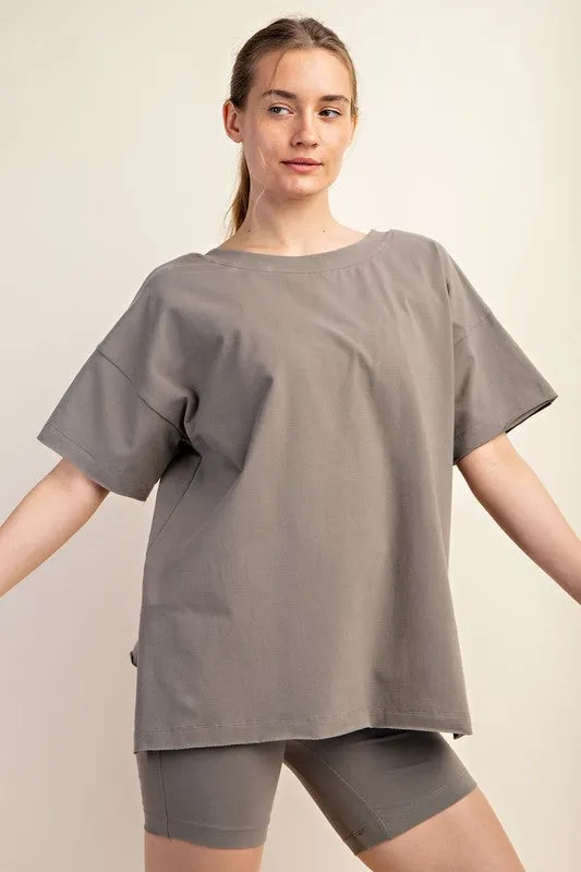 PLUS COTTON LYCRA OVERSIZED V NECK REVERSIBLE TOP (part of a set)