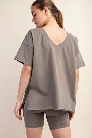 PLUS COTTON LYCRA OVERSIZED V NECK REVERSIBLE TOP (part of a set)