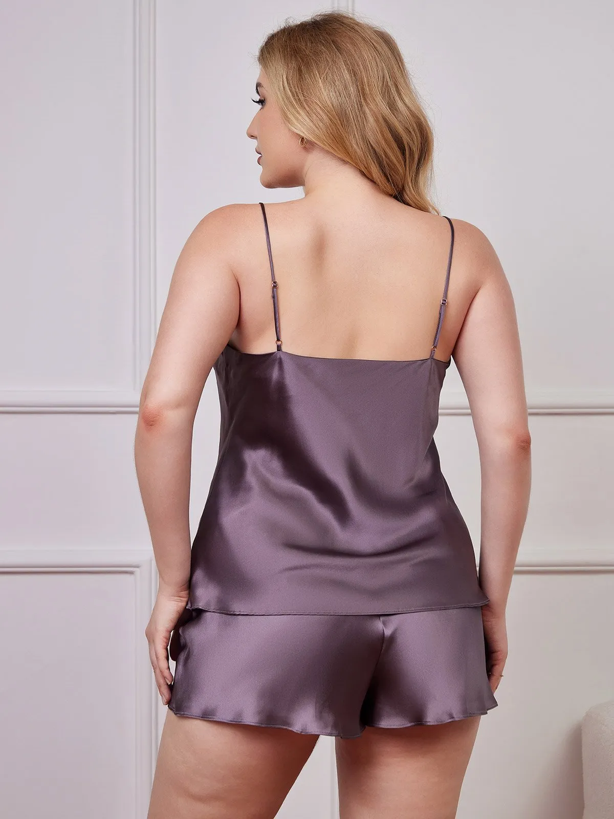 Plus Size Zuivere Zijde Spaghetti Bandjes Camisole Pyjama Set