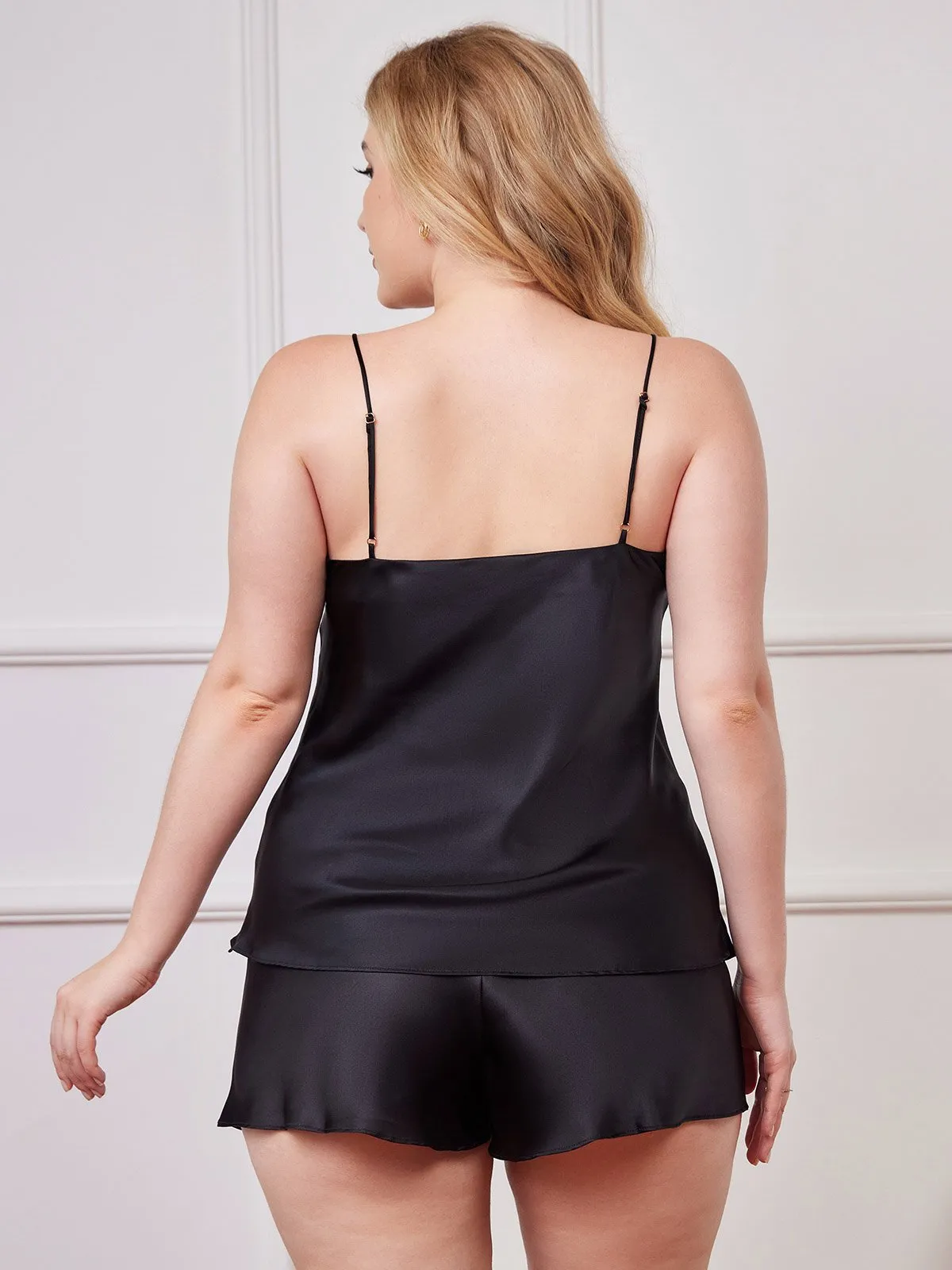 Plus Size Zuivere Zijde Spaghetti Bandjes Camisole Pyjama Set