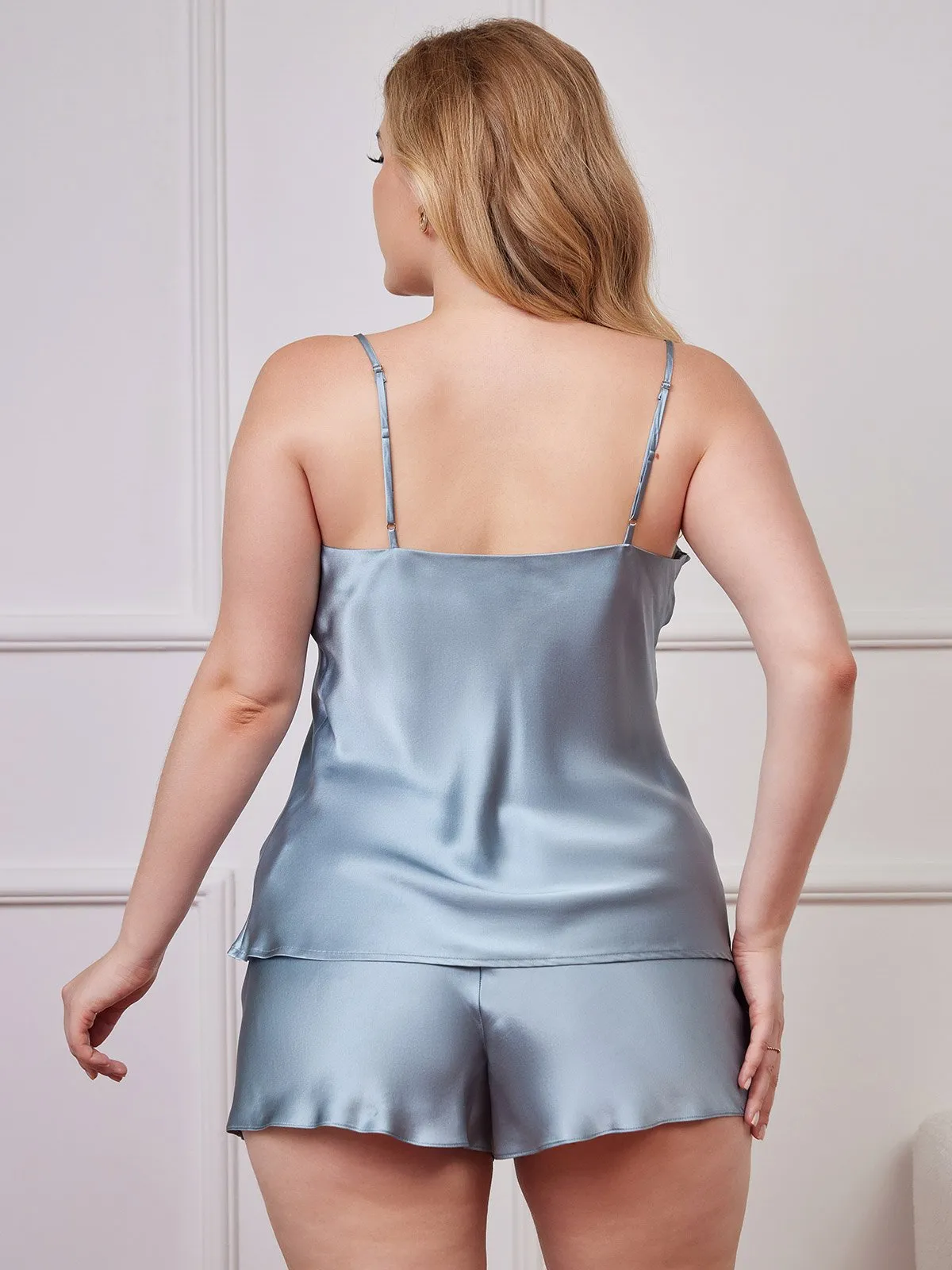 Plus Size Zuivere Zijde Spaghetti Bandjes Camisole Pyjama Set