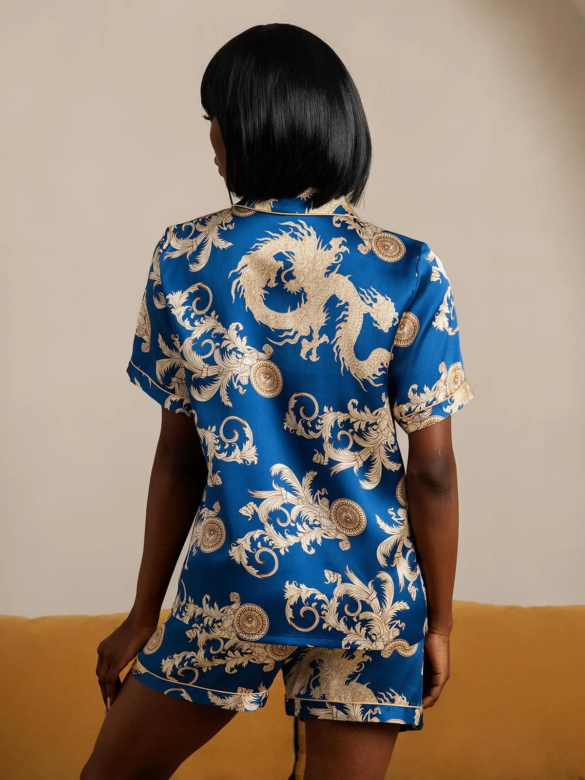 Pure Zijde Draakprint Kortarm Pyjama Set