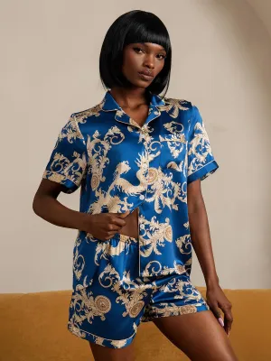 Pure Zijde Draakprint Kortarm Pyjama Set
