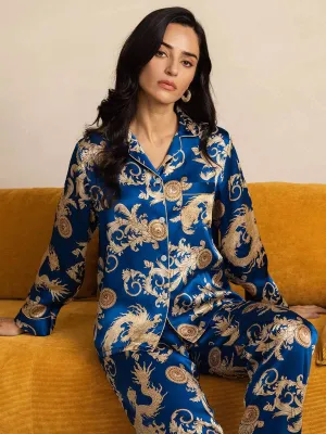 Pure Zijde Draakprint Langarm Pyjama Set