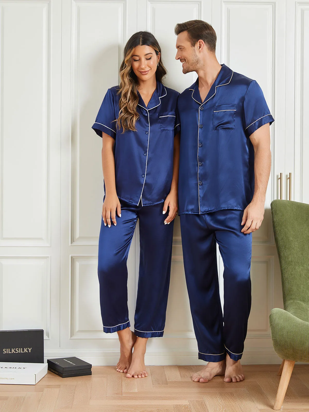 Pure Zijden Korte Mouw Paar Pyjama Sets (totaal 4 stks)