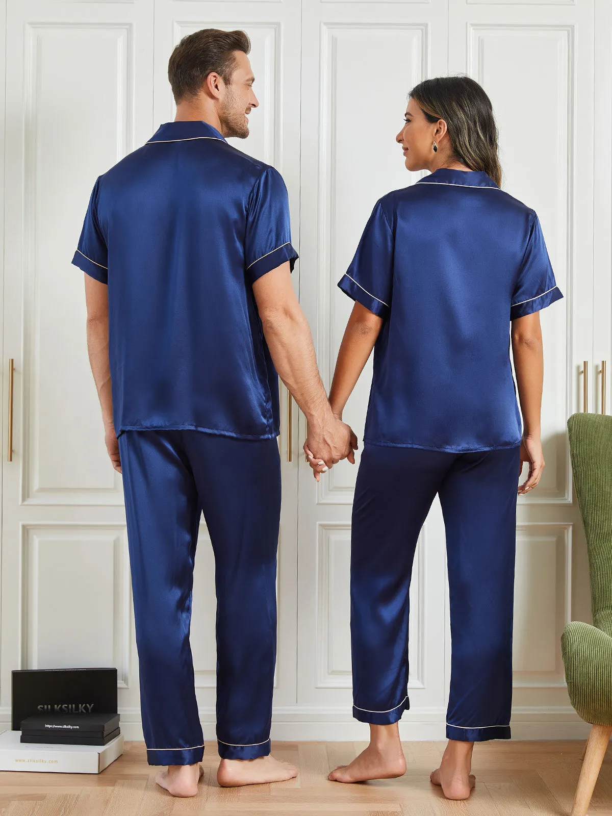 Pure Zijden Korte Mouw Paar Pyjama Sets (totaal 4 stks)