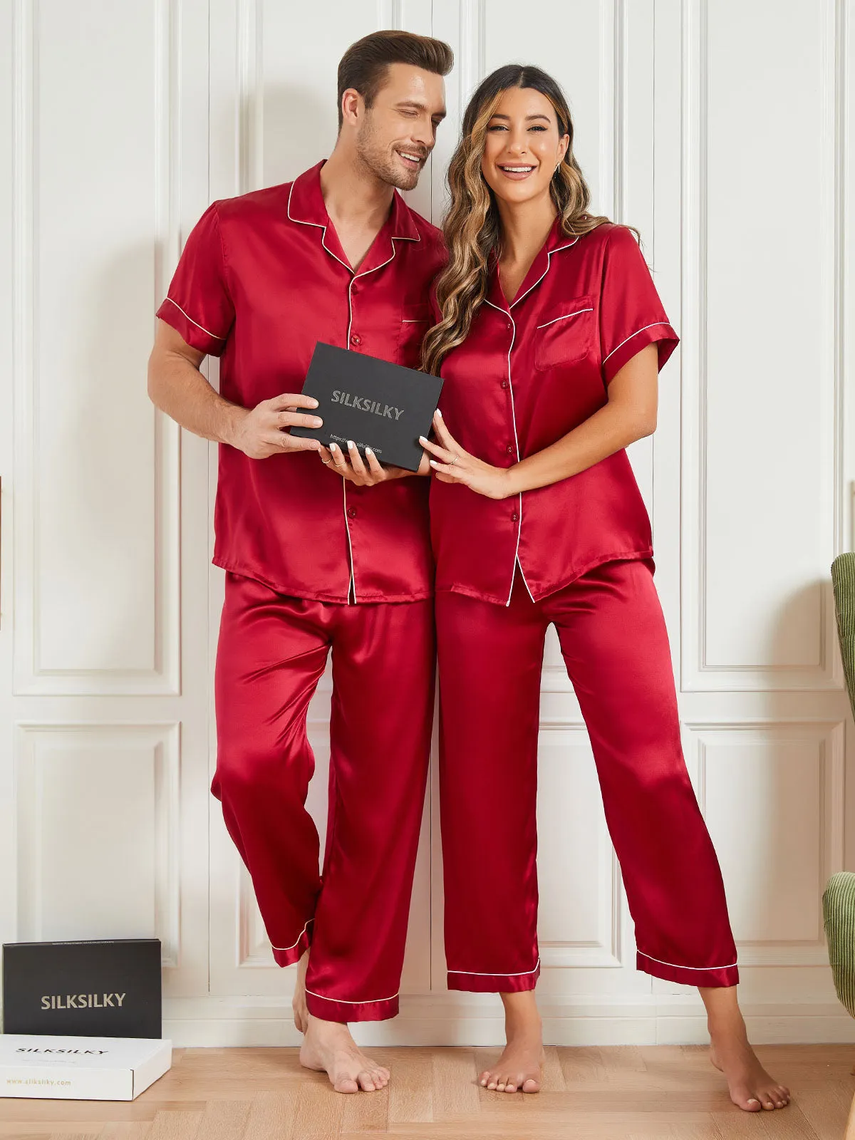 Pure Zijden Korte Mouw Paar Pyjama Sets (totaal 4 stks)