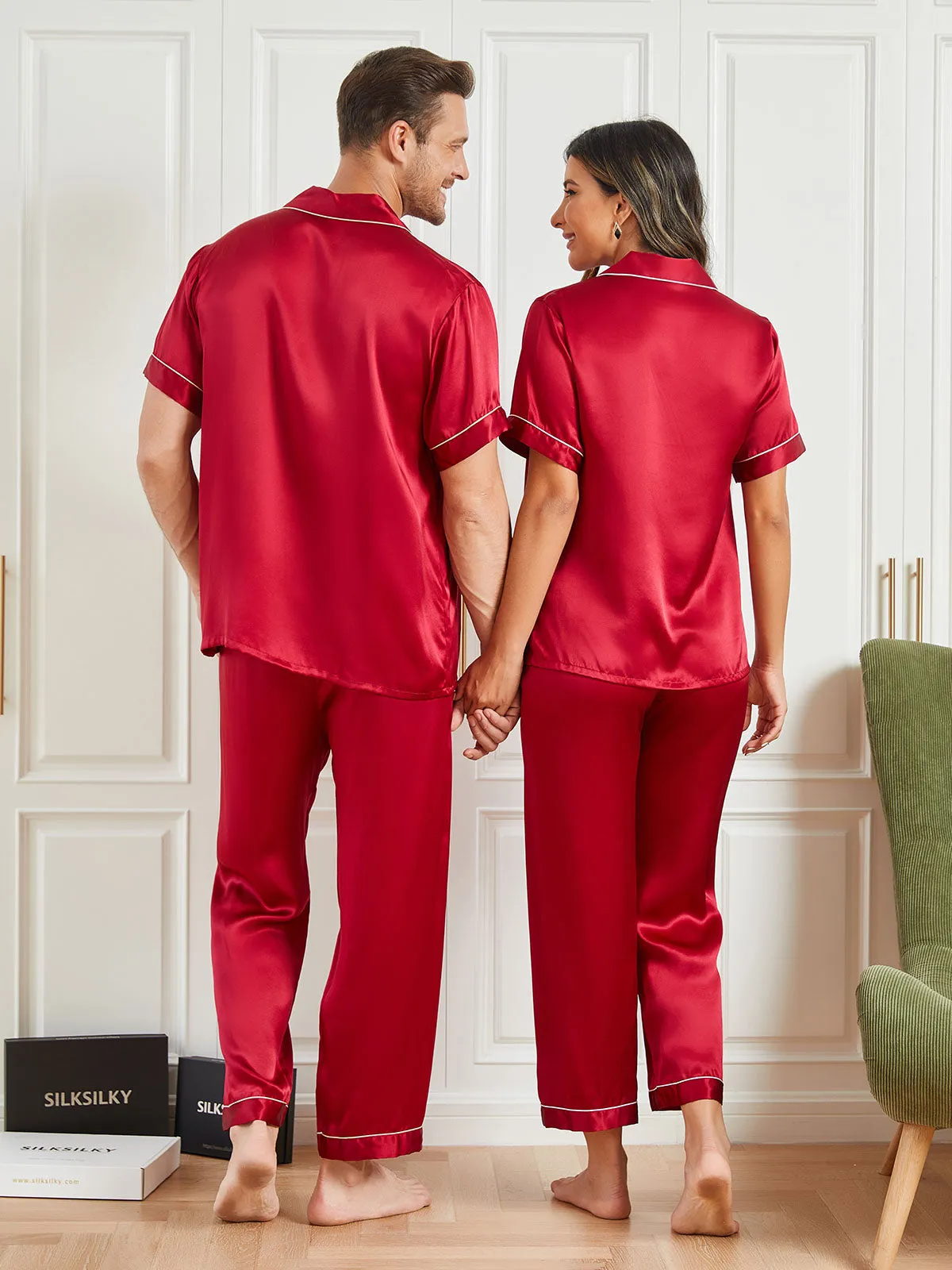 Pure Zijden Korte Mouw Paar Pyjama Sets (totaal 4 stks)