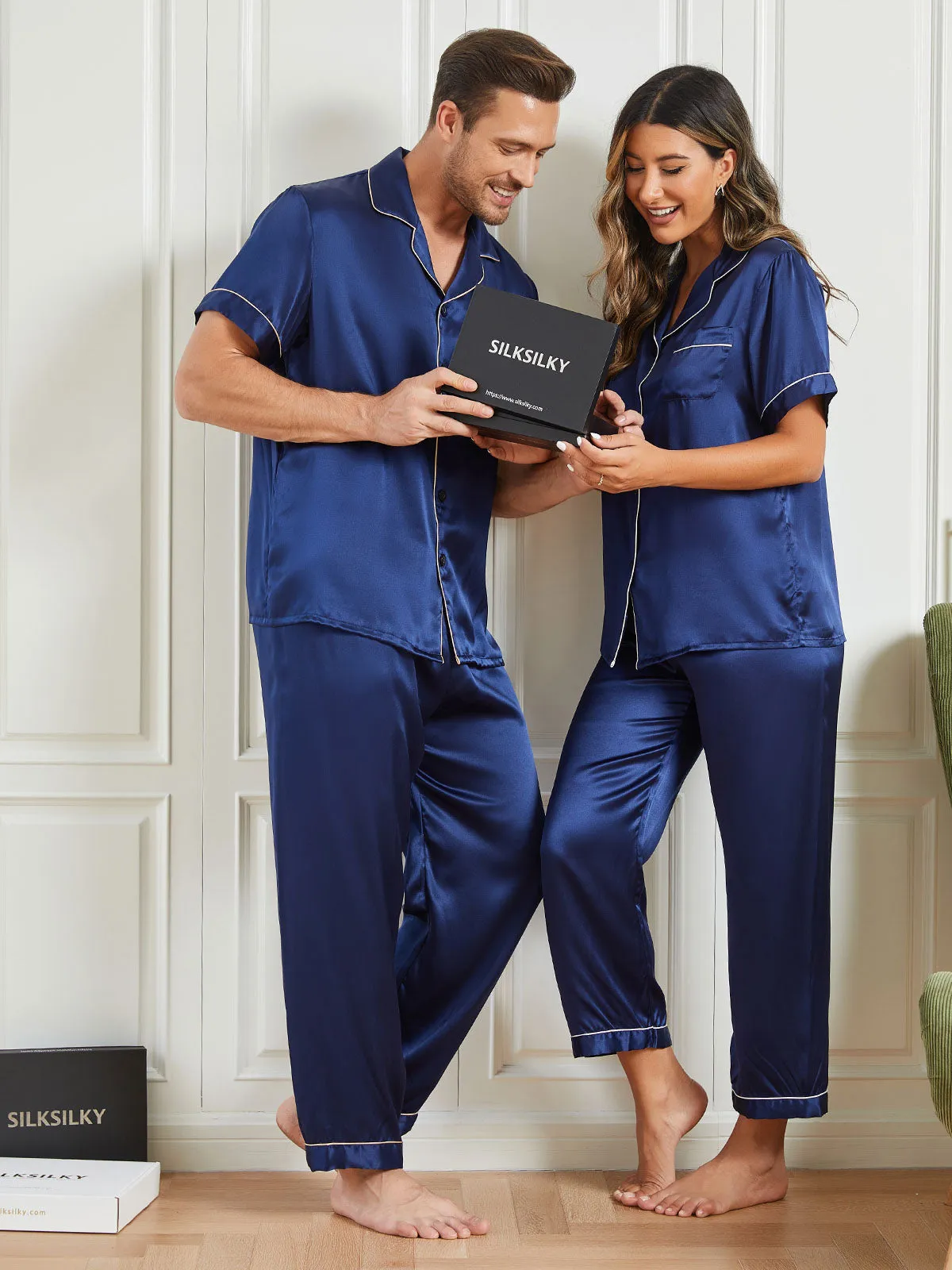Pure Zijden Korte Mouw Paar Pyjama Sets (totaal 4 stks)