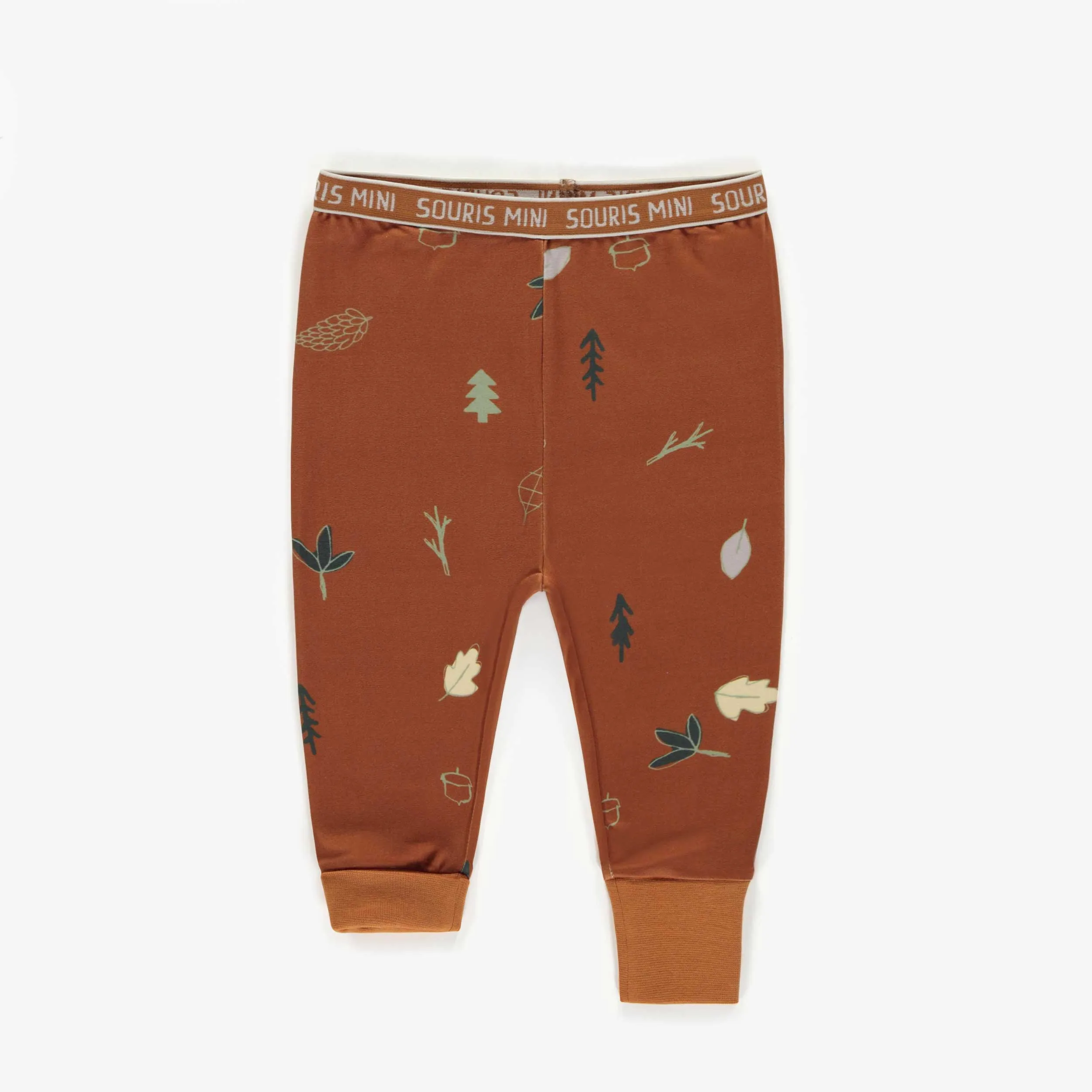 Pyjama brun évolutif avec motifs de feuilles, bébé||Brown two-pieces pajamas with leaves pattern, baby