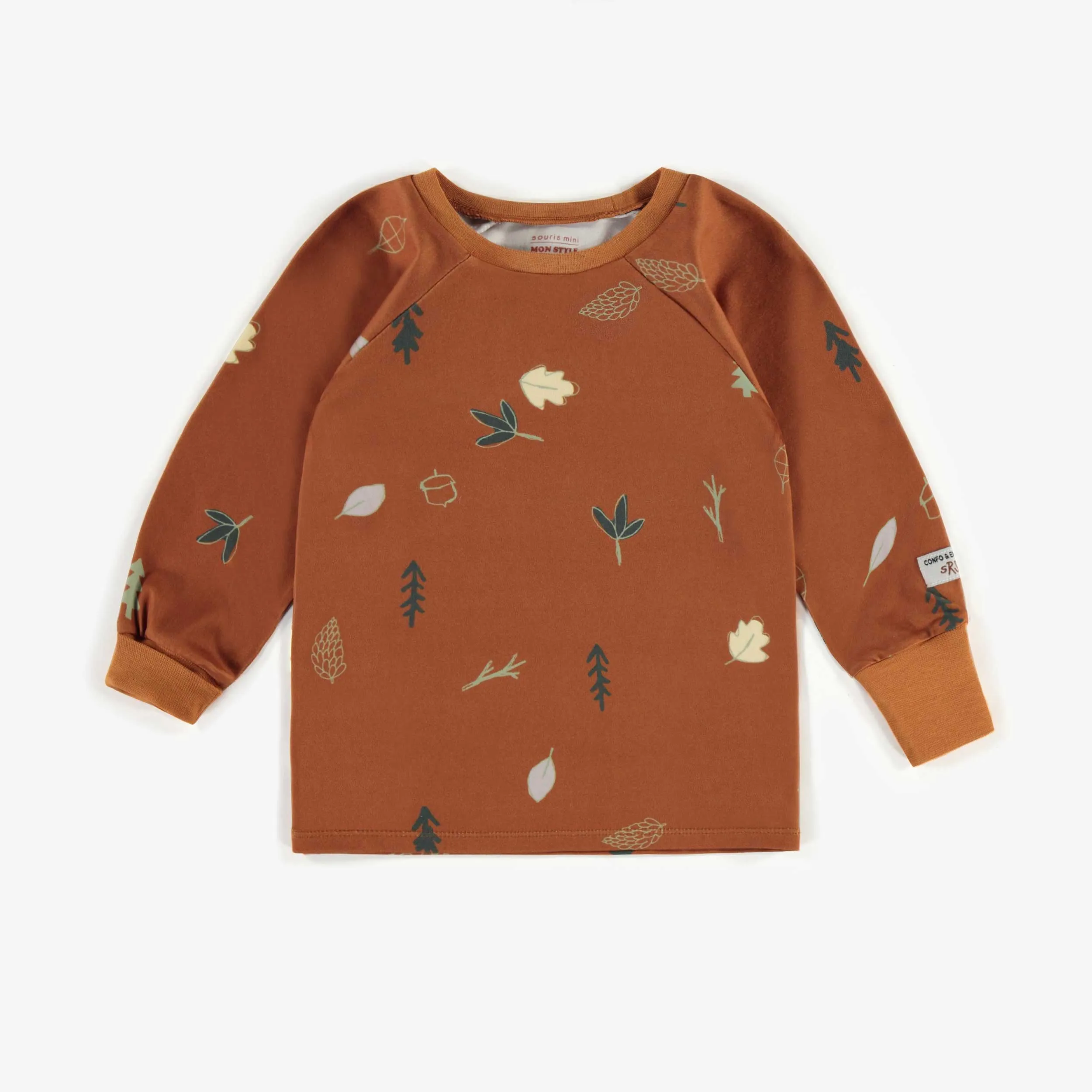Pyjama brun évolutif avec motifs de feuilles, bébé||Brown two-pieces pajamas with leaves pattern, baby