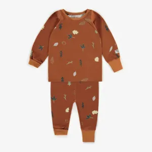 Pyjama brun évolutif avec motifs de feuilles, bébé||Brown two-pieces pajamas with leaves pattern, baby