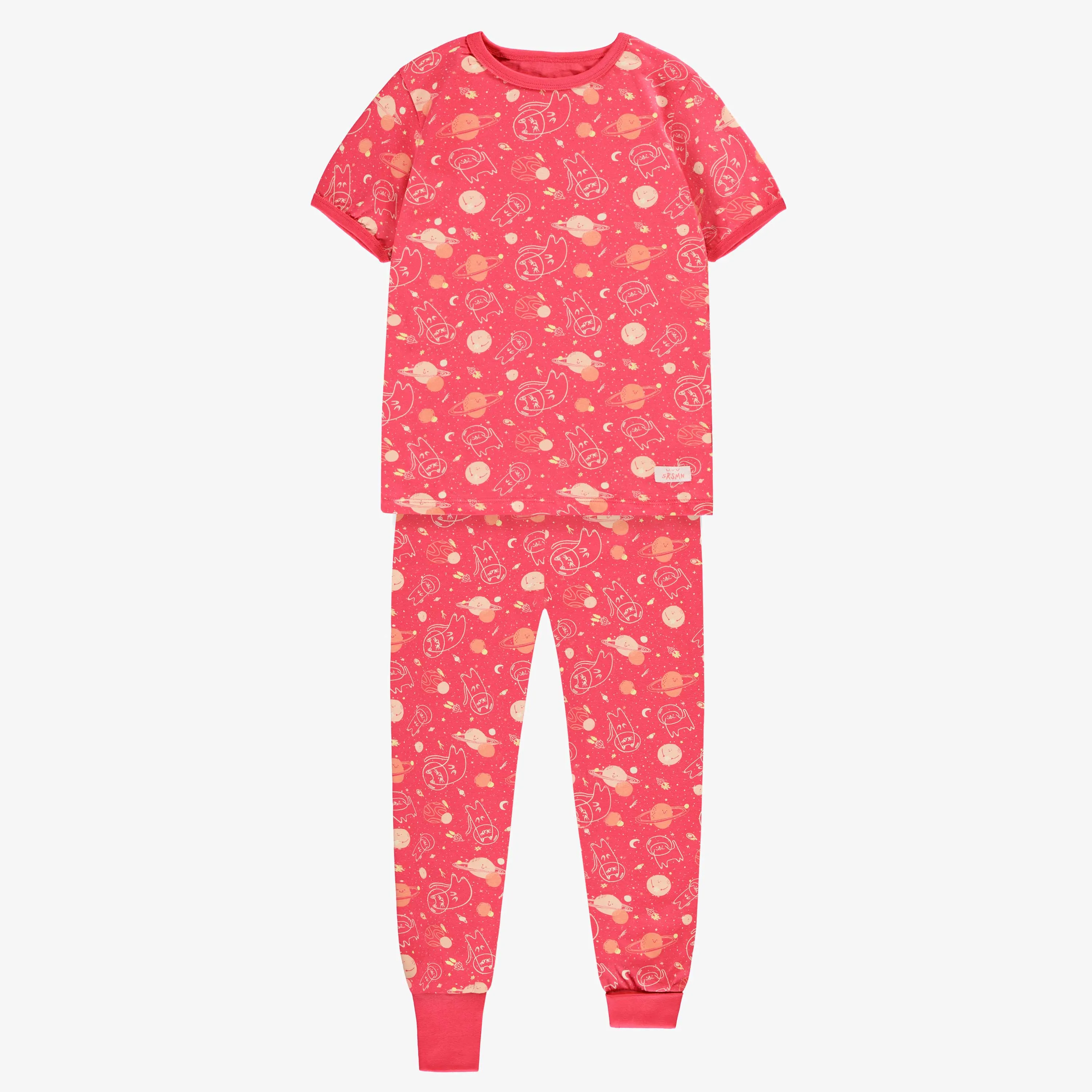 Pyjama deux pièces rose à motifs, enfant || Two piece pink pajamas with all over print, child