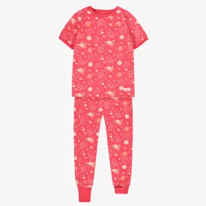 Pyjama deux pièces rose à motifs, enfant || Two piece pink pajamas with all over print, child