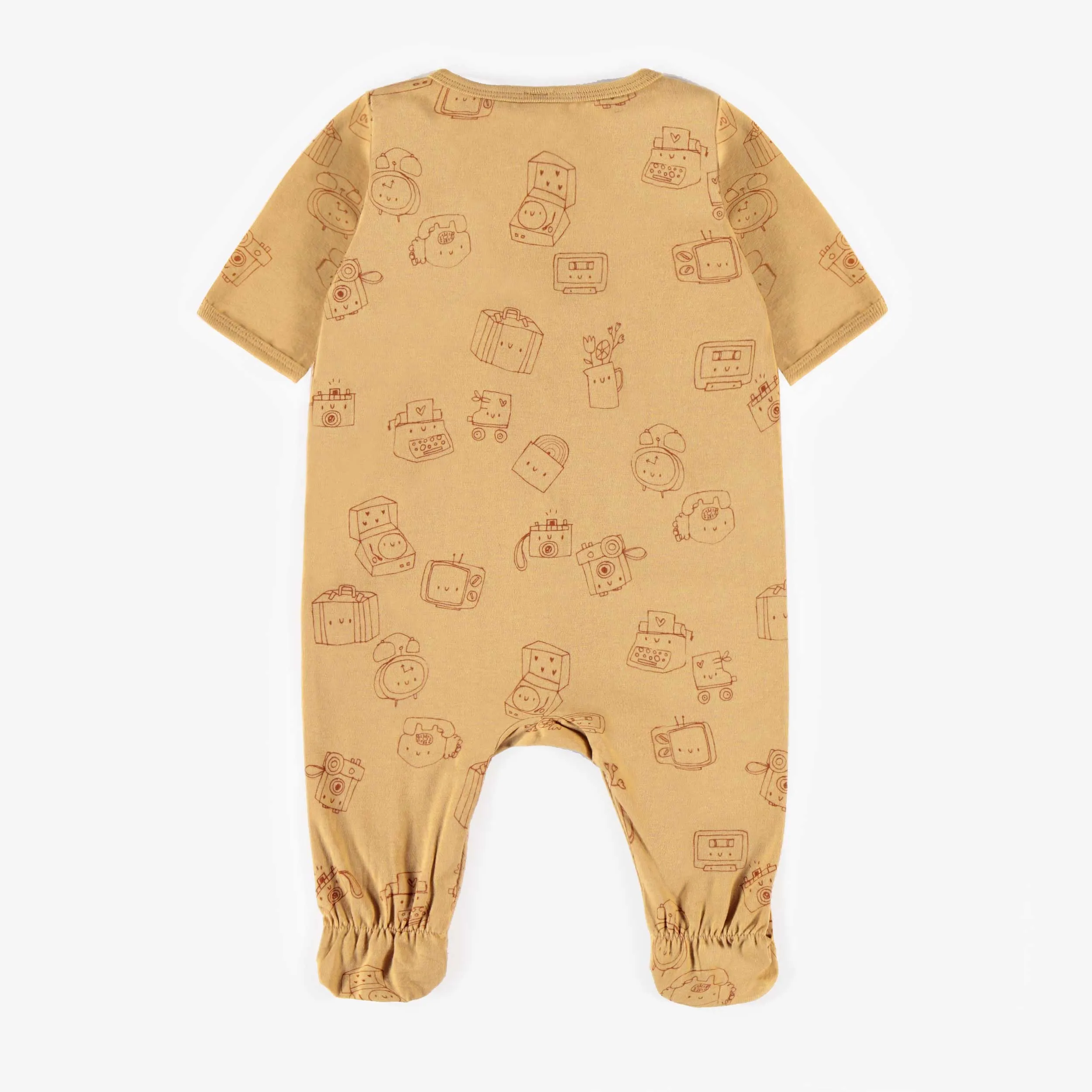 Pyjama jaune à manches courtes en coton biologique extensible, naissance || Yellow short-sleeved pyjamas in stretch organic cotton, newborn