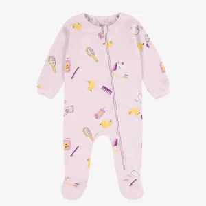 Pyjama lavande une-pièce à motif en jersey, bébé || Lavender one-piece pajama with print in jersey, baby
