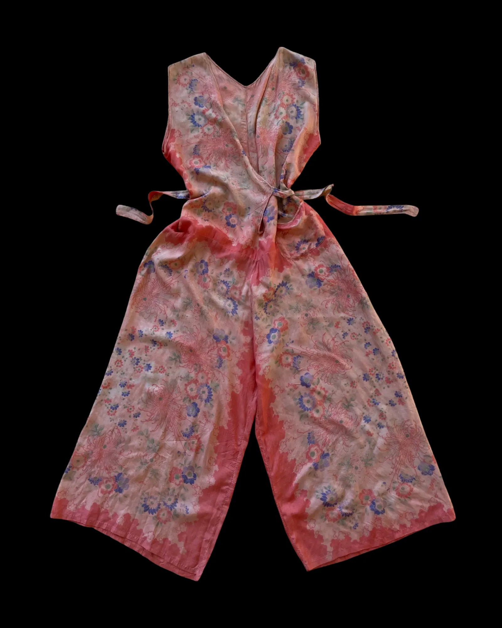 Rare 1920s Faded Pink Pongee Silk Beach Pajamas