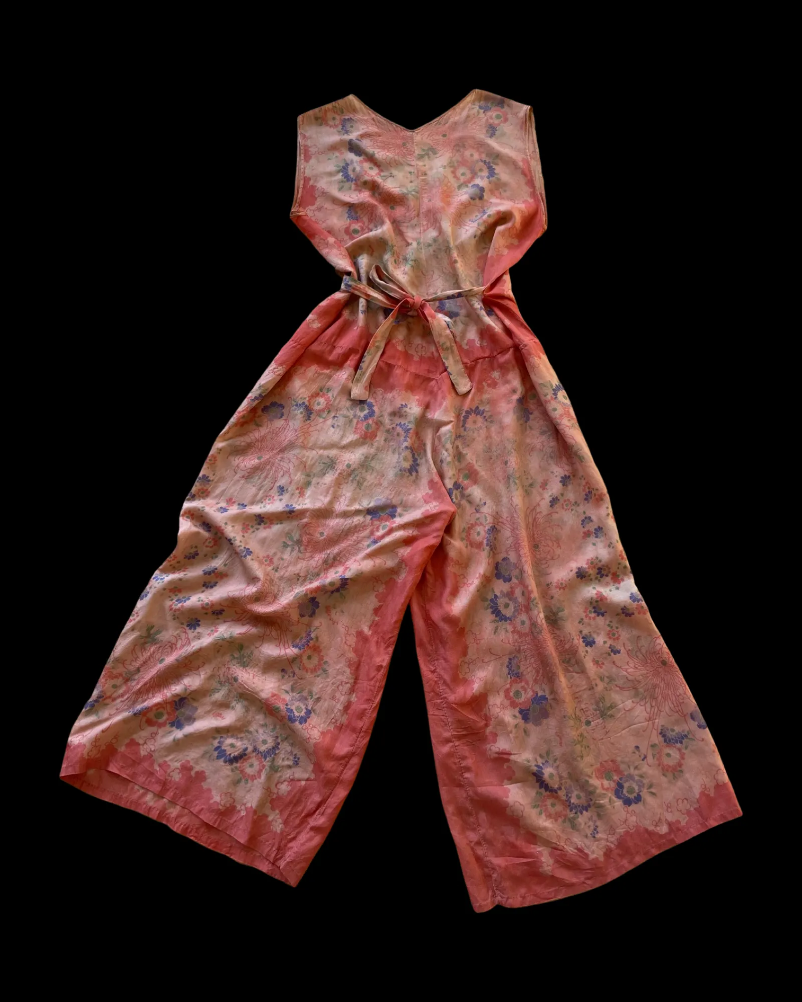 Rare 1920s Faded Pink Pongee Silk Beach Pajamas