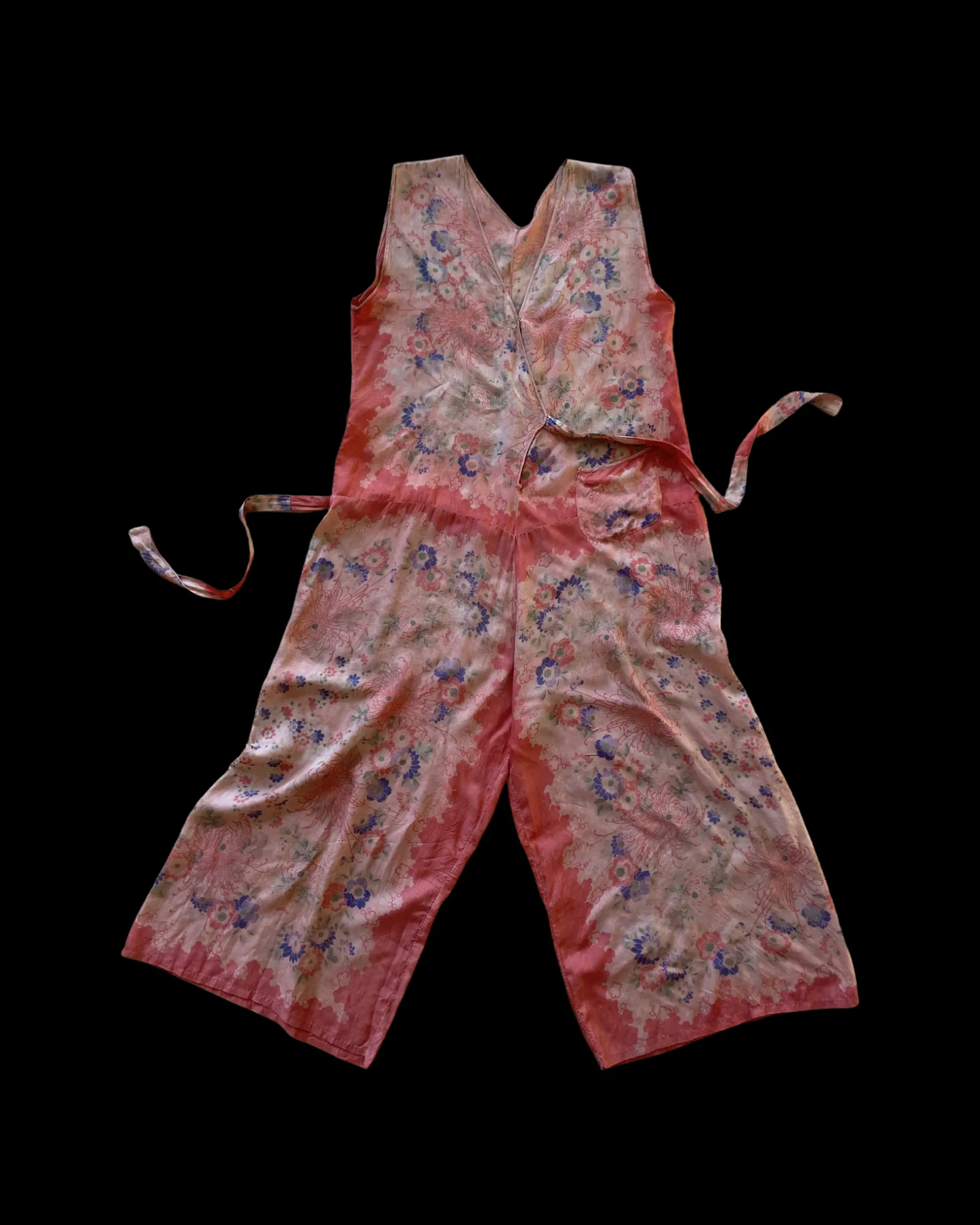 Rare 1920s Faded Pink Pongee Silk Beach Pajamas