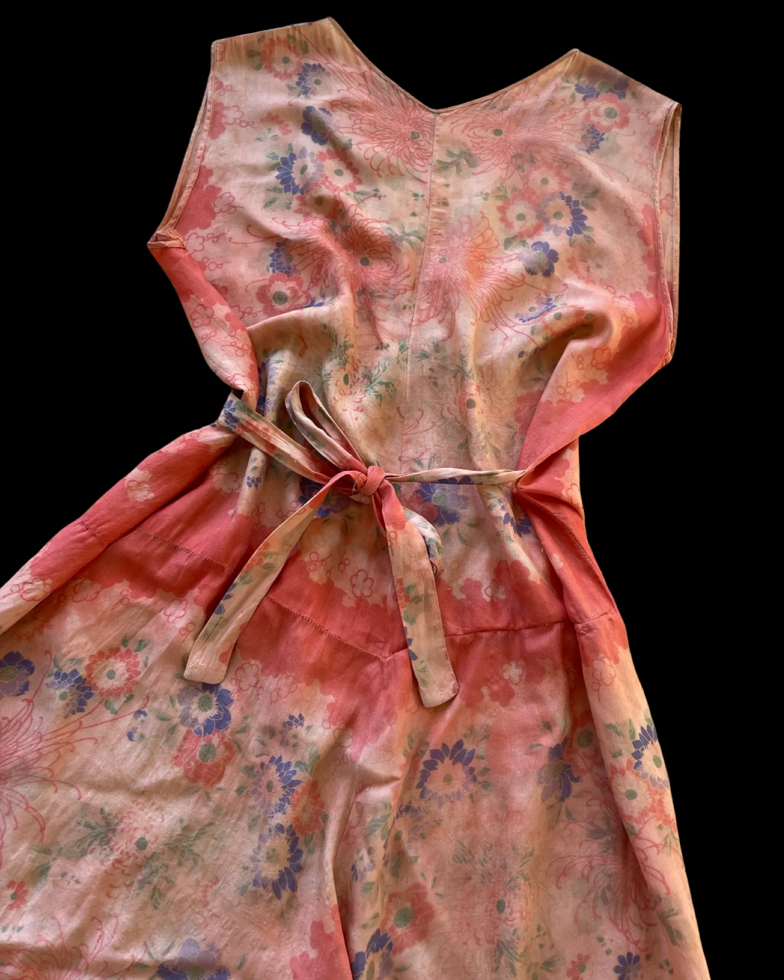 Rare 1920s Faded Pink Pongee Silk Beach Pajamas
